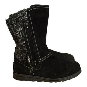 Muk Luks Black Knit Sweater Back Winter Boots Women's Size 10 Suede Faux Fur